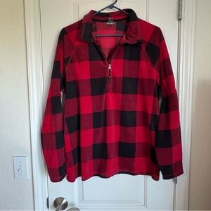 🛑SOLD🛑 Eddie Bauer Women’s Red And Black Buffalo Check Fleece Quarter Zip - XL